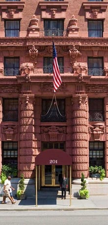 The Lucerne Hotel New York facade – historic hotel featured in hotel marketing campaign by Gourmet Marketing