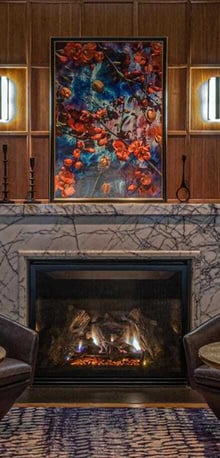 The Wallace Hotel fireplace lounge – luxury boutique hotel featured in digital marketing campaign by Gourmet Marketing